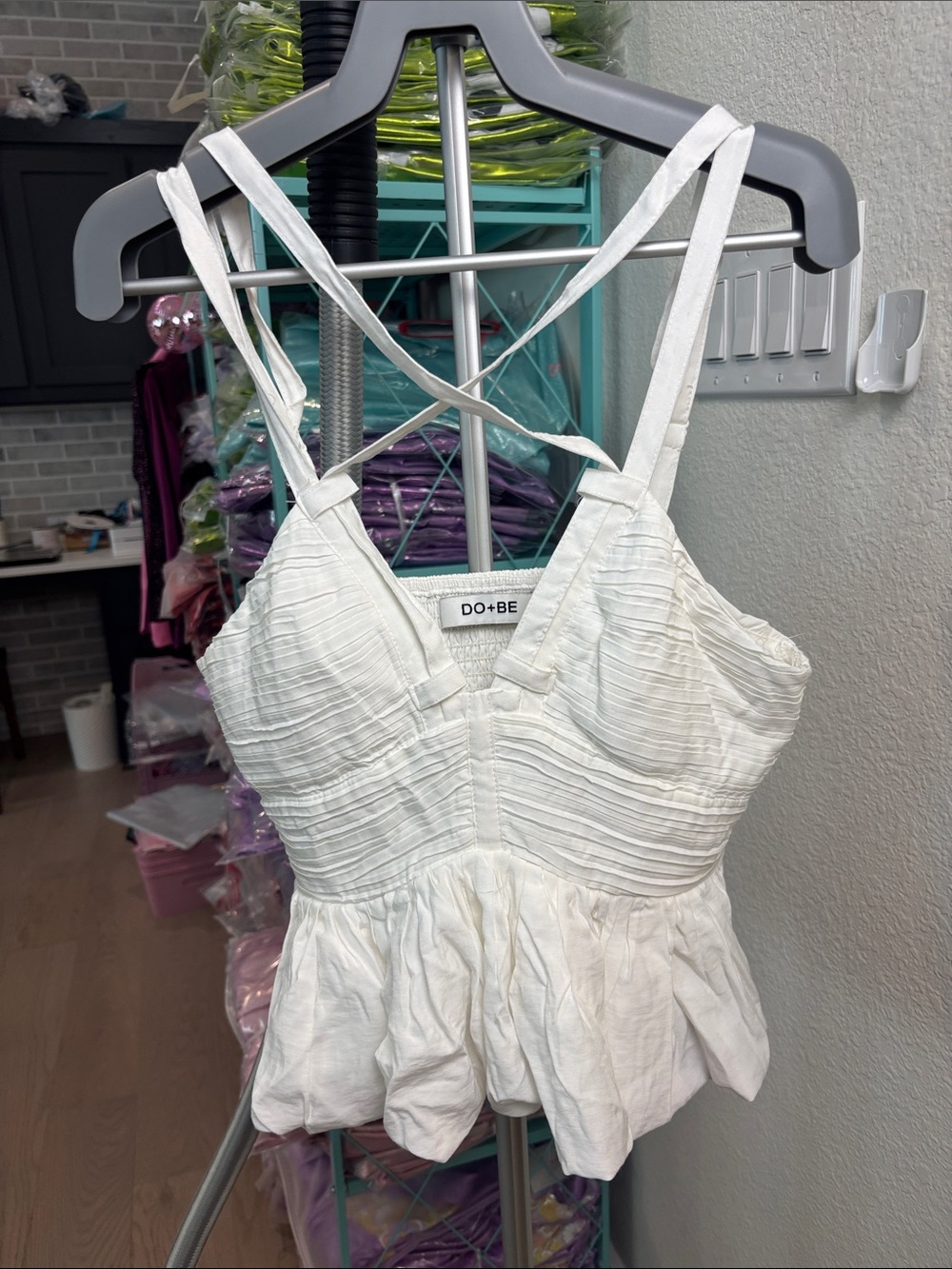 DO+BE White Textured Bubble Hem Crop Top